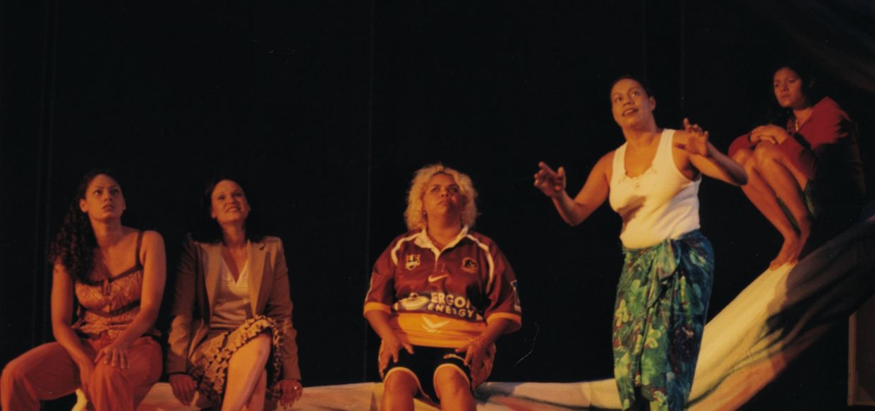 L to R: Kyas Sherriff, Leah Purcell, Sher Williams-Hood, Tessa Rose, Nikki Copley. QPAC Playhouse, 2002.