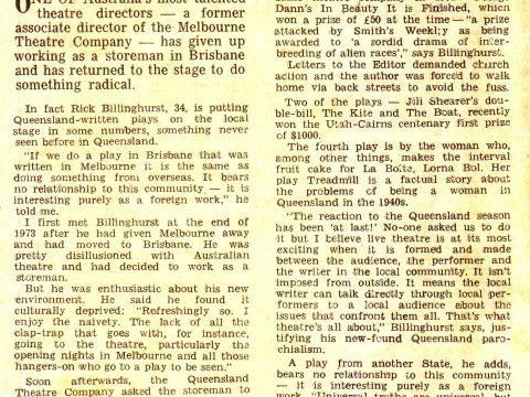 Hugh Lunn reports on Rick Billinghurst's ground-breaking season of Three Queensland Playwrights, 1977