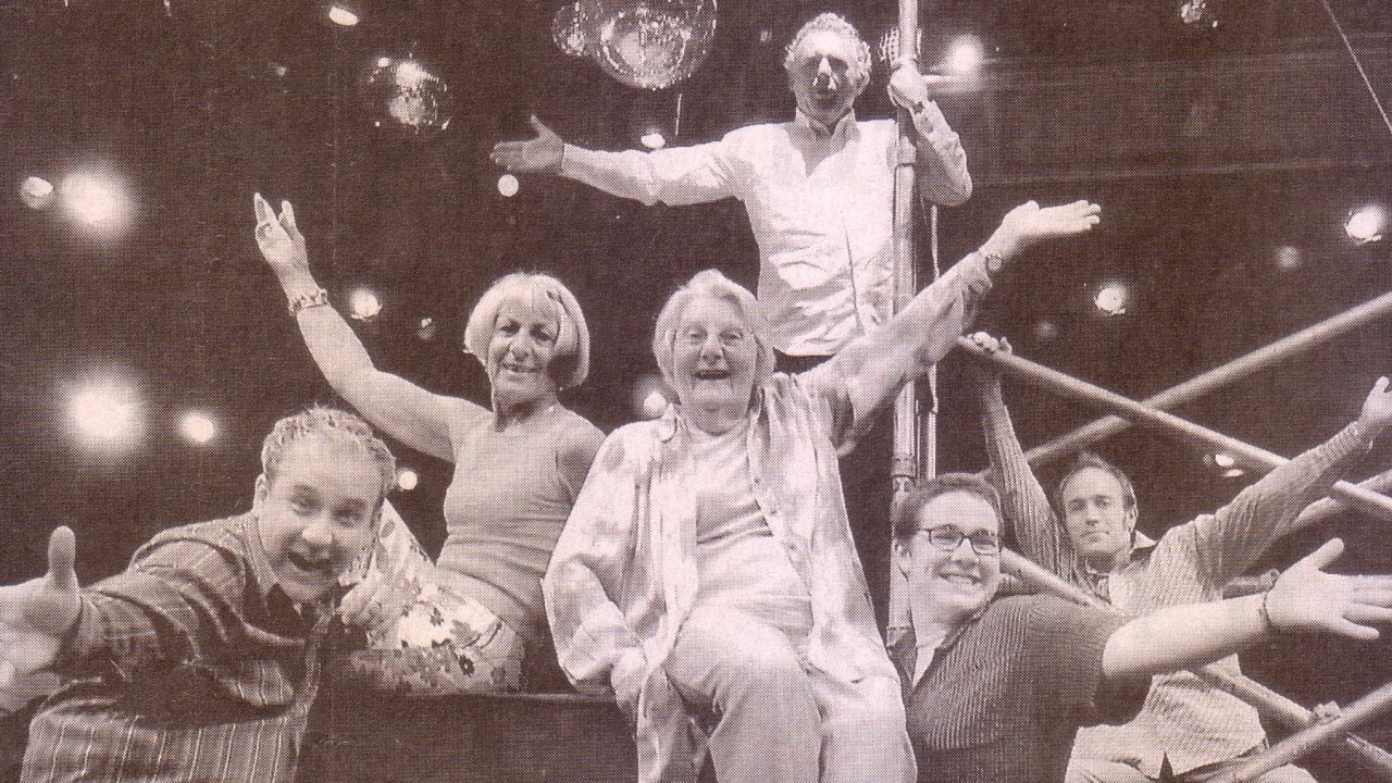 The Final Bow photo in The Australian September 19, 2003. L to R: Paul Dellit, Rosemary Walker, Bev Langford, Michael Forde, Anika Vilé & Ian Lawson.