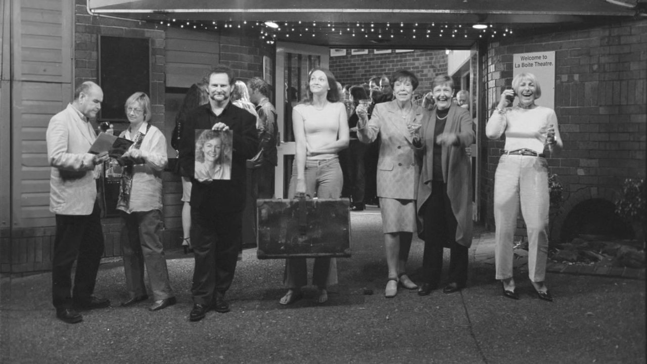 Moving On! Rosemary Walker far right with L to R:  Bill & Wendy Parkinson, Sean Mee holding photo of Jennifer Blocksidge, Kylie Morris, Muriel Watson, Kaye Stevenson.