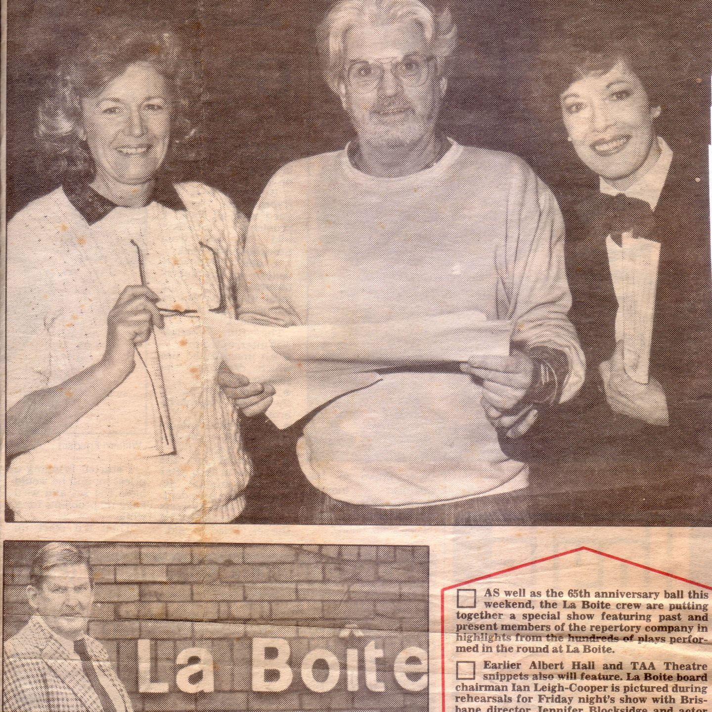 Jennifer Blocksidge, Ian Leigh-Cooper & Muriel Watson planning La Boite's 65th anniversary in 1990. 
