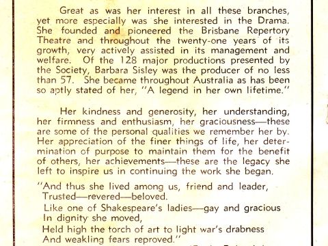 A tribute to the late Barbara Sisley written by her close friend and colleague George Landen Dann, 1946.