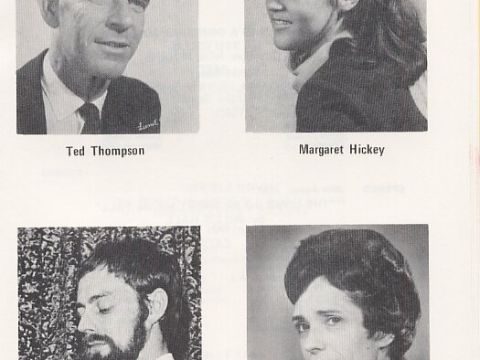 Prominent 1960s La Boite actors. Top: Ted Thompson, Margaret Hickey Bottom: Barry Otto, Hazel Howson.