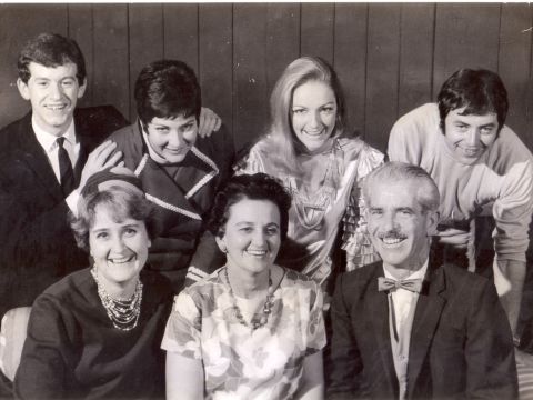 Come Blow Your Horn directed by Rikki Burke (centre front). Back: David Waters, Merlene Gollan, Jacque Byrnes, Frank Gallagher.
Front: Gwen Smith, Rikki,  Edward Thompson, 1969.