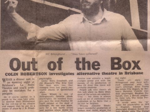 Colin Robertson reports on La Boite's alternative theatre under Artistic Director Rick Billinghurst. The Australian, April 17 1978.