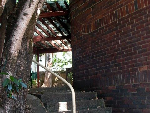 The stairs down to the outdoor work area, circa 2003..