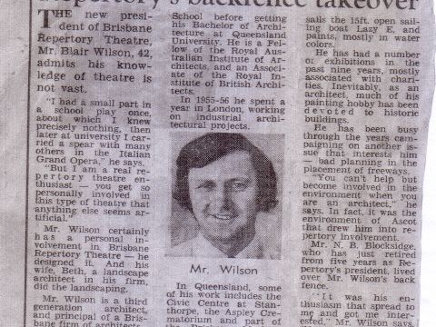 Courier Mail article on new La Boiite President, Blair Wilson, 1973.