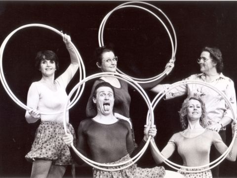ECDP's in-theatre production of Once Upon A Long Time Ago directed by Mark Radvan with Margery Forde, Linda Sproul, Margaret Goss and front row Chris Burns & Lil Kelman, 1982.