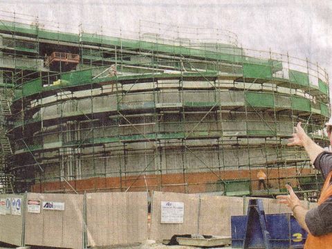 Sean Mee outside the Roundhouse, under construction, 2003.
