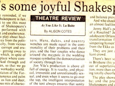 Review by Alison Cotes in The Courier Mail, August 1987