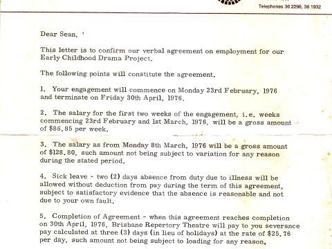 Sean Mee's confirmation letter of his employment in the inaugural ECDP team, 1976.