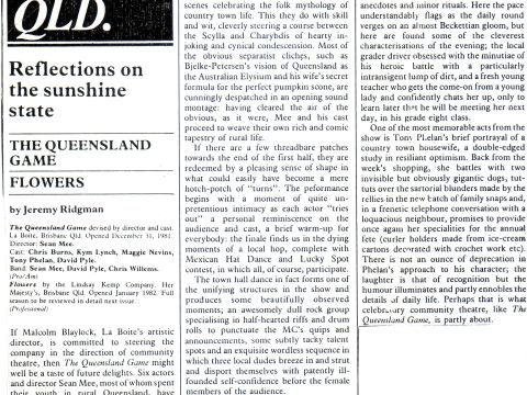 Theatre Australia, March 1982. Review by Jeremy Ridgman