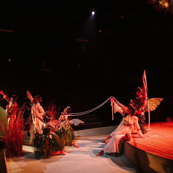 The image shows La Boite Theatre's Season 2021 production of 'AWAY'. A Brisbane theatre production directed by Daniel Evans. 